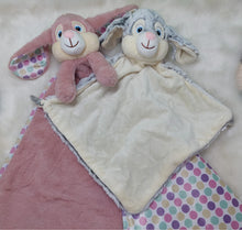 Load image into Gallery viewer, Pink Polkadot Bunny Cubbies Blanket