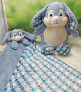 Blue Polkadot Cubbie Bunny and Blanket Combo