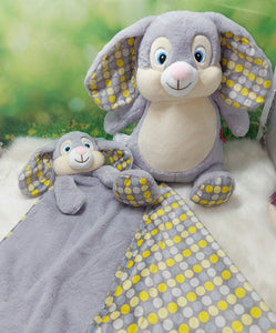 Grey Polkadot Cubbie Bunny and Blanket Combo