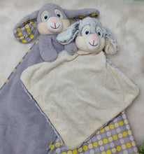 Load image into Gallery viewer, Grey Polkadot Bunny Cubbies Blanket