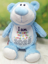 Load image into Gallery viewer, Blueberry the Blue Cubbies Bear - Prestitched with I am the best thing to come out of 2025