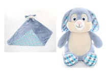 Load image into Gallery viewer, Blue Polkadot Cubbie Bunny and Blanket Combo