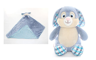 Blue Polkadot Cubbie Bunny and Blanket Combo