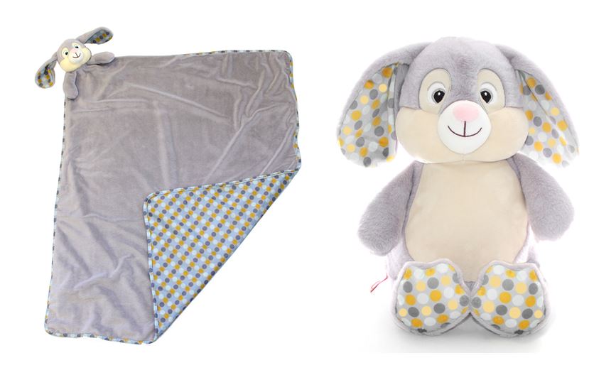 Grey Polkadot Cubbie Bunny and Blanket Combo