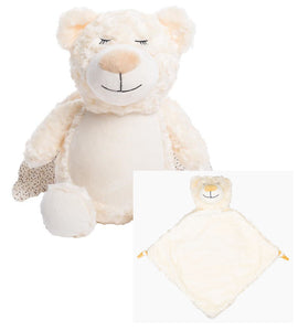 Gold Cubbies Guardian Angel Bear and Cuddle Blanket Combo
