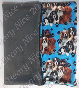 Blue Pawprint Cavalier Minky Blanket