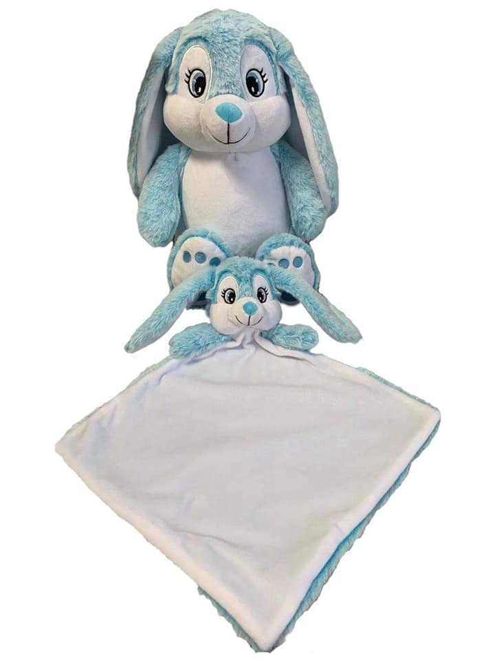 Jenkins the Blue BitsyBon Bunny and Cuddle Blanket Combo