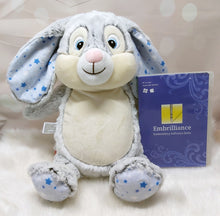 Load image into Gallery viewer, Grey Cubbie Bunny (Blue Stars)
