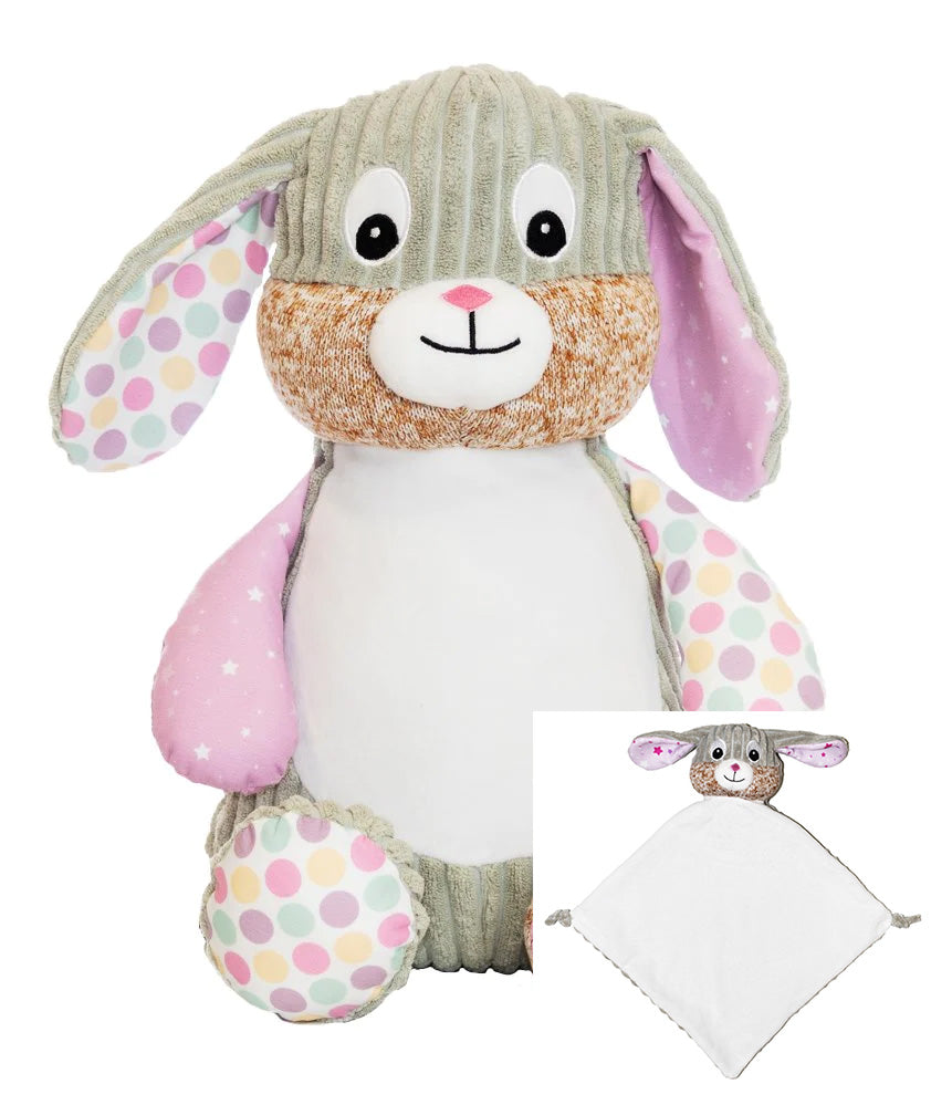 Bubblegum the Harlequin Cubbie Bunny and Cuddle Blanket Combo
